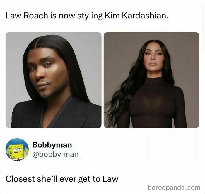 Pop culture news meme comparing Law Roach and Kim Kardashian side by side.