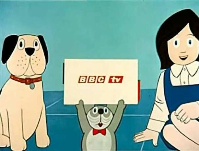 70s BBC TV cartoon intro featuring animated dog cat and girl