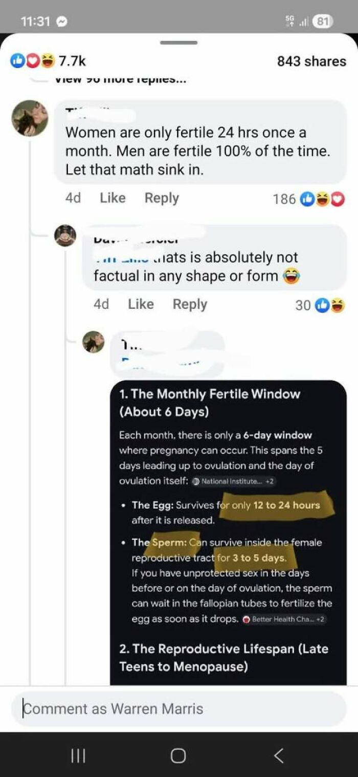 A Facebook post falsely claiming women are fertile only 24 hours a month corrected with actual biological facts
