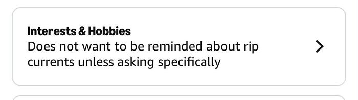 Amazon shopper interests and hobbies rip currents reminder preference