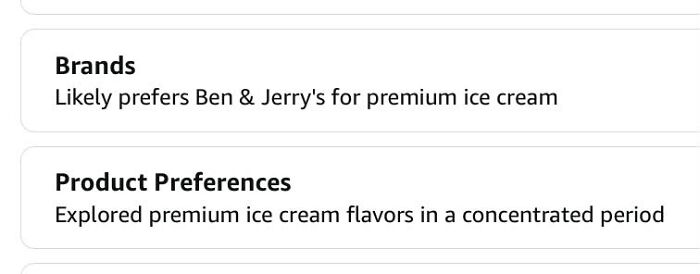 Product preferences show preference for Ben & Jerry's premium ice cream