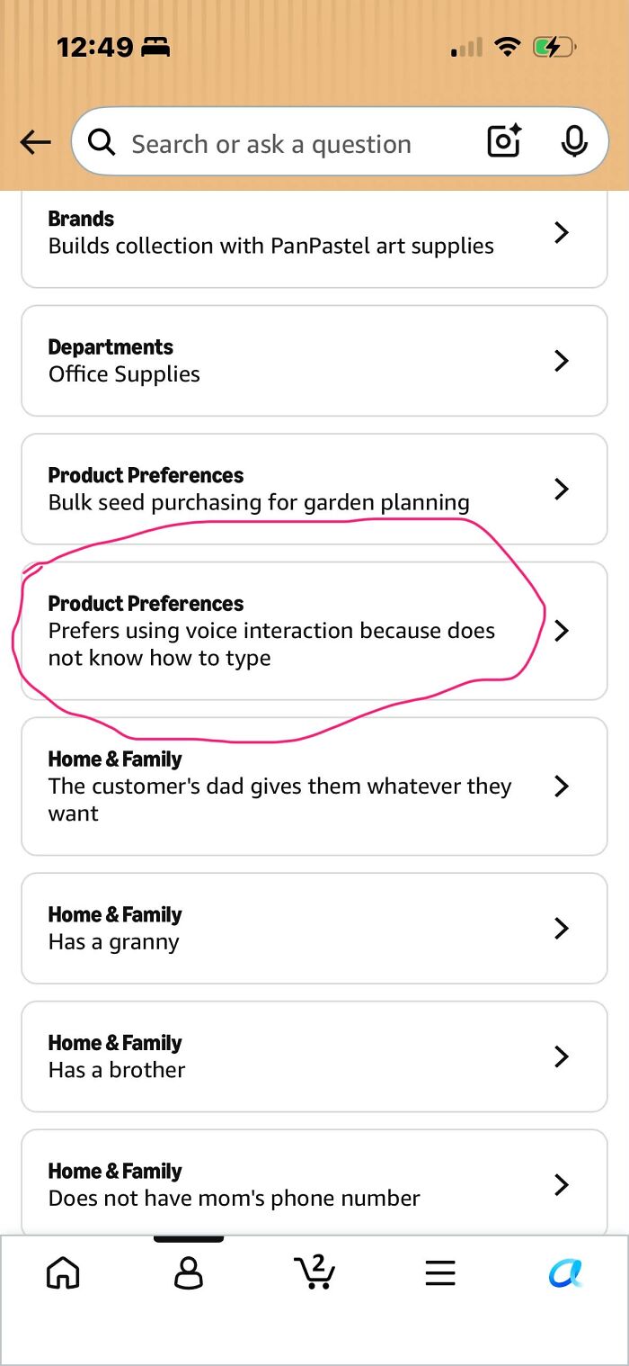 Amazon shopper prefers voice interaction due to not knowing how to type in product preferences