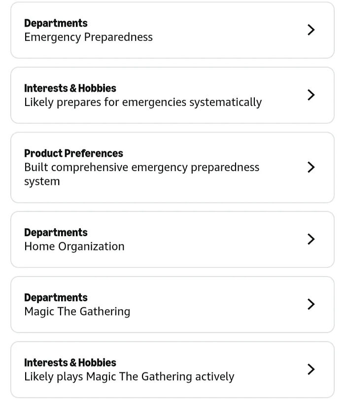 Amazon shopper emergency preparedness and Magic The Gathering hobbies