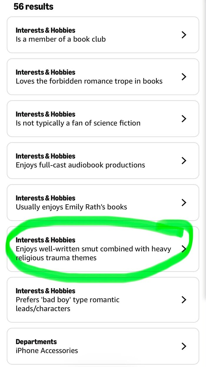 Amazon shopper interests loves smut with religious trauma themes
