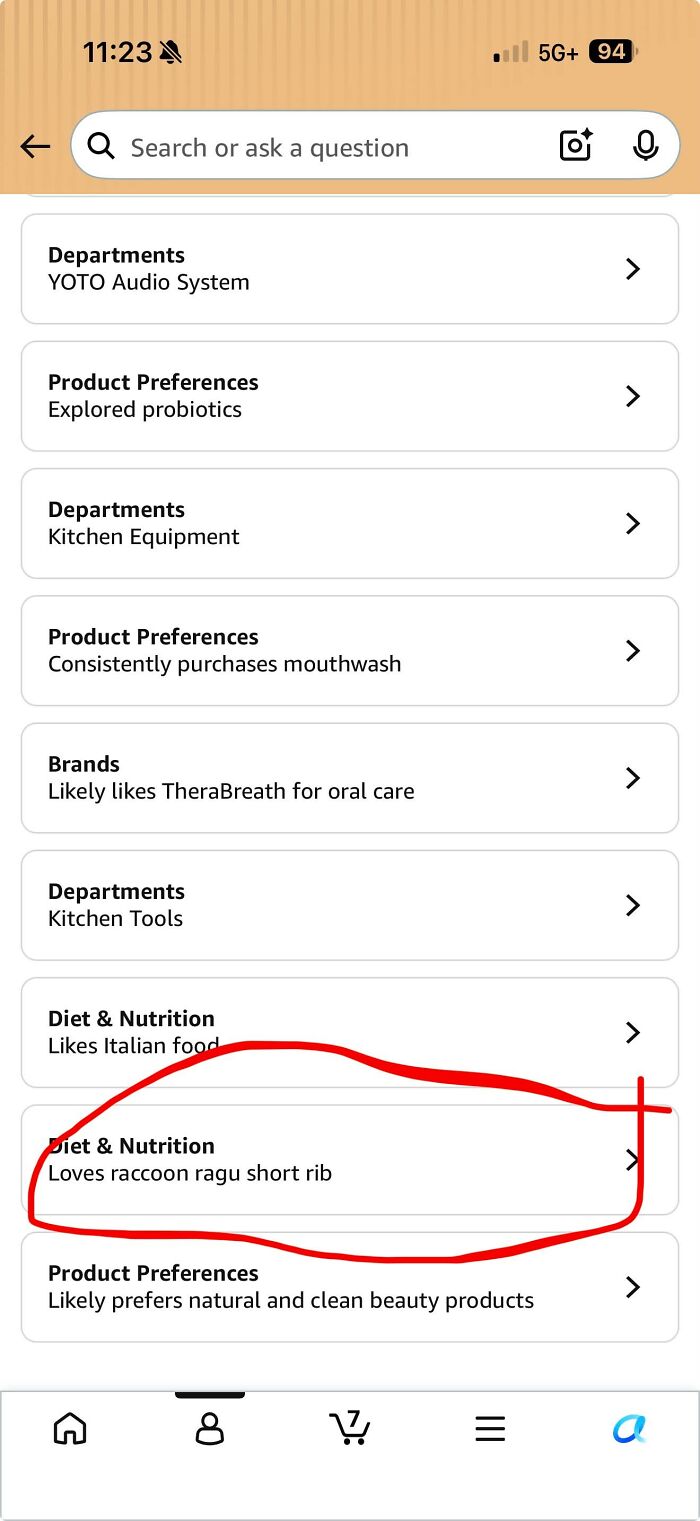 Amazon shoppers preferences include probiotics mouthwash and raccoon ragu short rib