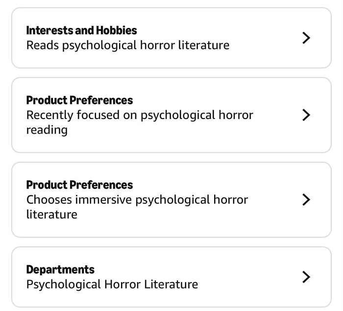 Amazon shopper reads and prefers psychological horror literature