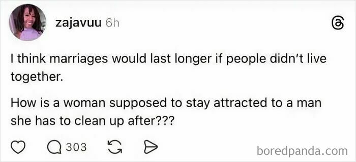 A social media post questioning how women can stay attracted to men they clean up after.