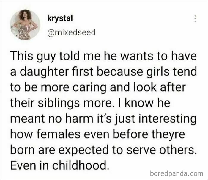A post talking about expectations on girls to serve others, reflecting on how women are viewed.