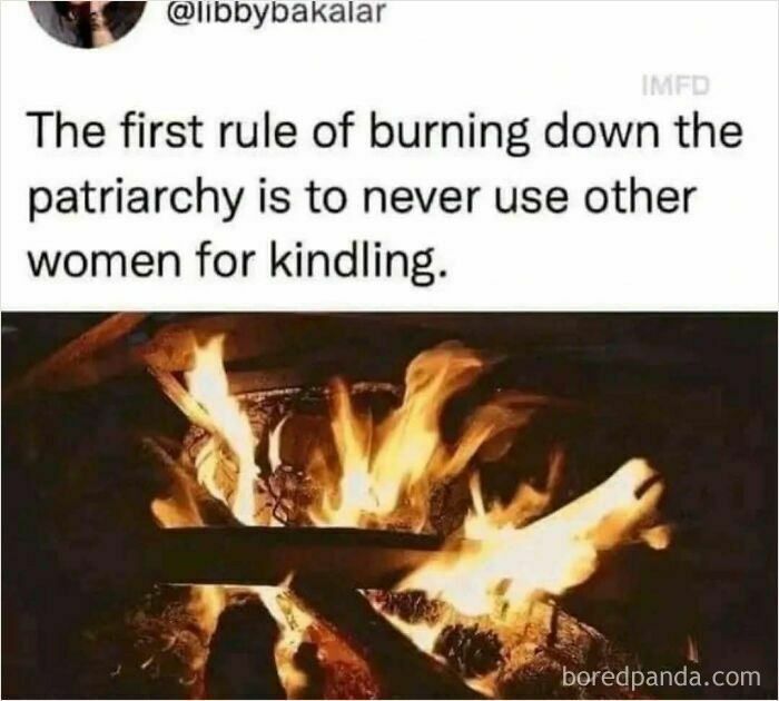 An image of fire illustrating a quote about patriarchy and women fighting to be viewed as people.