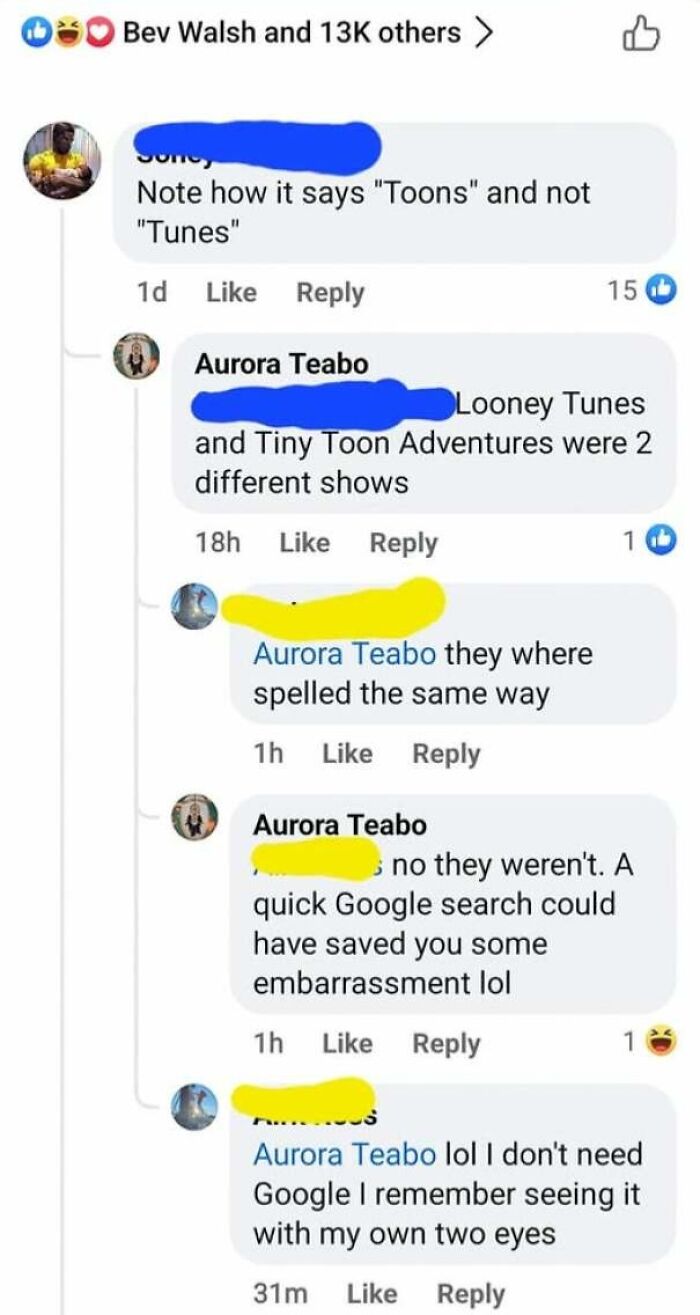 A comment section illustrating people who corrected someone with total confidence and got it completely wrong about show names