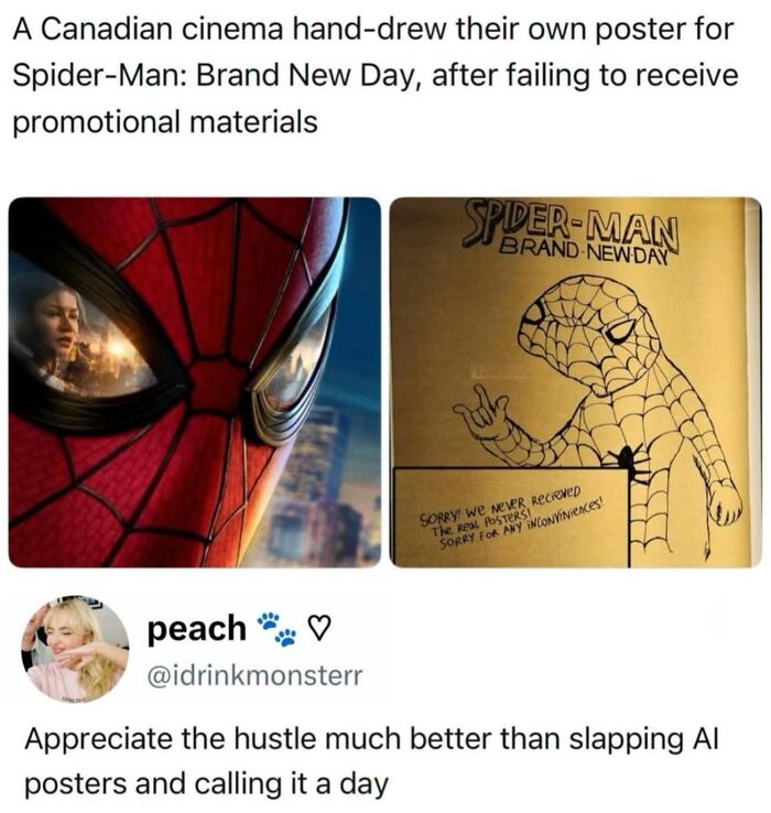 A hand-drawn Spider-Man movie poster shared on social media as part of edgy memes.