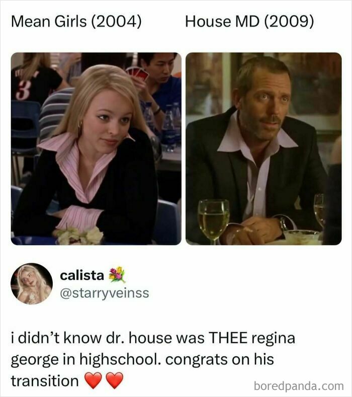Meme comparing Regina George and House MD outfits, a hilarious highlight in recent pop culture news.