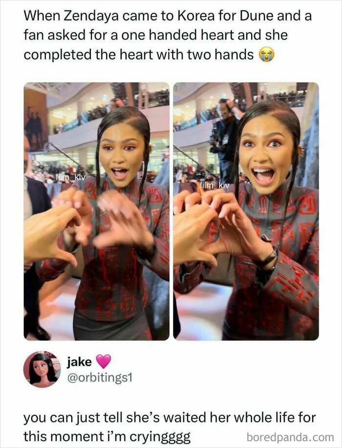 Zendaya Dune Korea hand heart meme about pop culture news