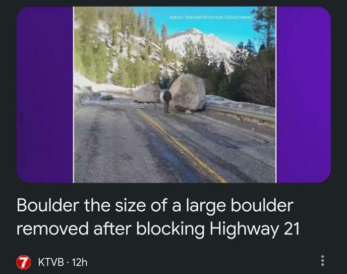 Large boulder blocking a mountain highway, representing some of the most hilarious news headlines ever written.
