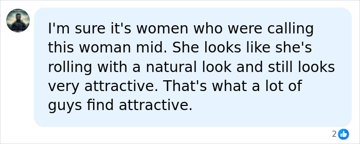 A user comment on the beautiful mid meme praising the woman's natural look and attractive appearance A user comment on the beautiful mid meme praising the woman's natural look and attractive appearance
