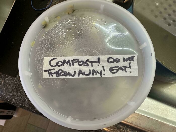 Hilarious badly designed signs with confusing handwritten label on a clear food container