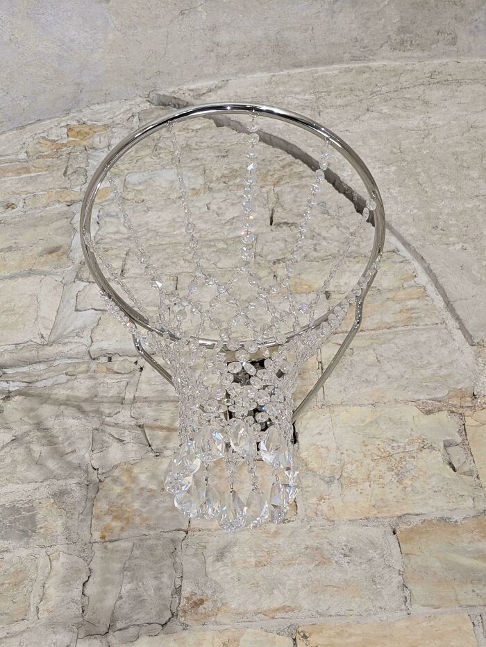 Crystal chandelier basketball hoop as one of the creations awful to look at.