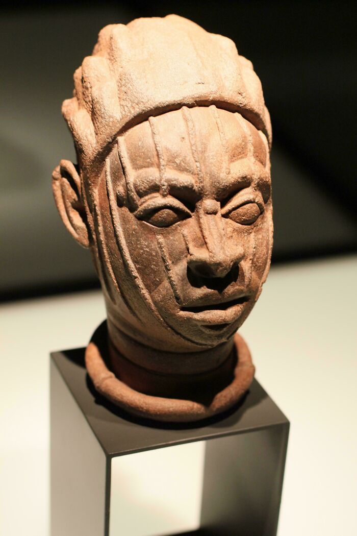 Interesting ancient terracotta head sculpture with detailed facial markings