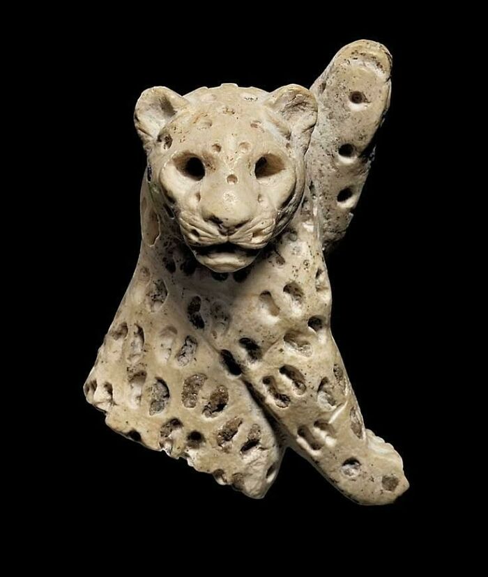Ancient carved leopard figurine with detailed spotted patterns discovery
