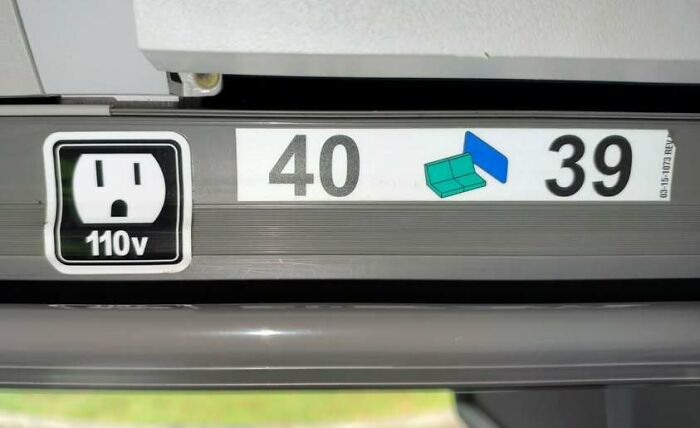 Power outlet and number labels resembling a face staring