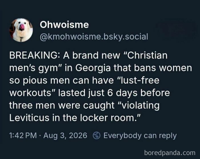 A social media post discussing women fighting to be viewed as people with a text about a Christian men's gym.