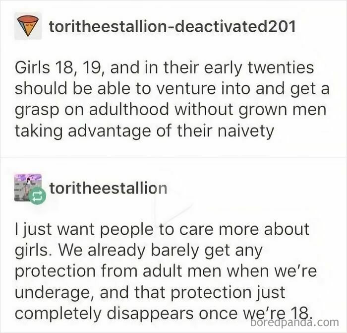 A Tumblr post about how young women need protection from adult men as they enter adulthood.