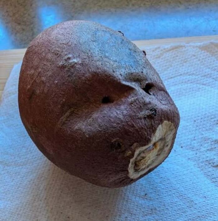 Rotten fruit resembling a frowning face