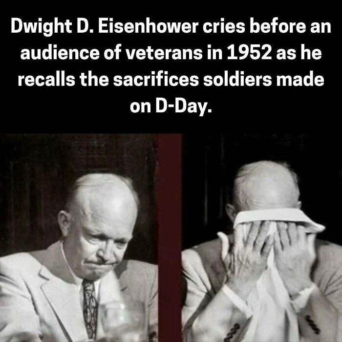 Dwight D Eisenhower emotional at veterans event remembering D-Day sacrifices in 1952