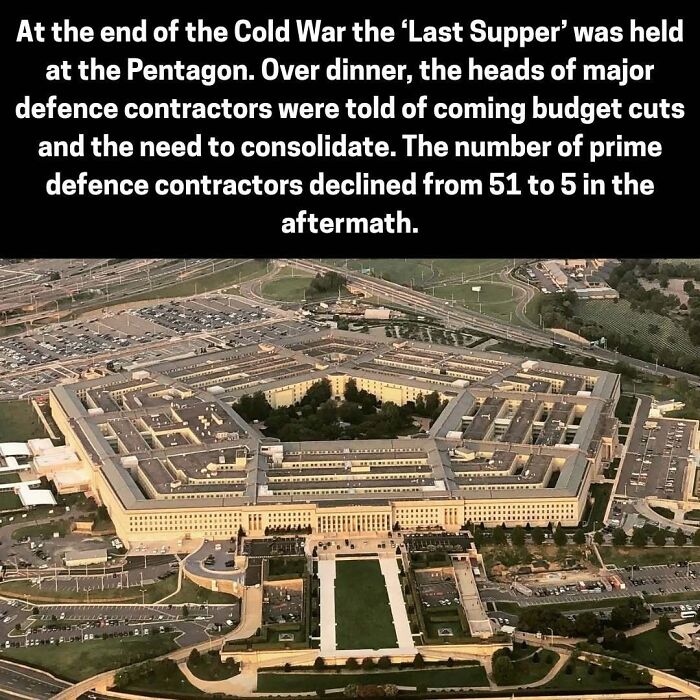 Pentagon aerial view where the 'Last Supper' marked defense contractor consolidation post-Cold War