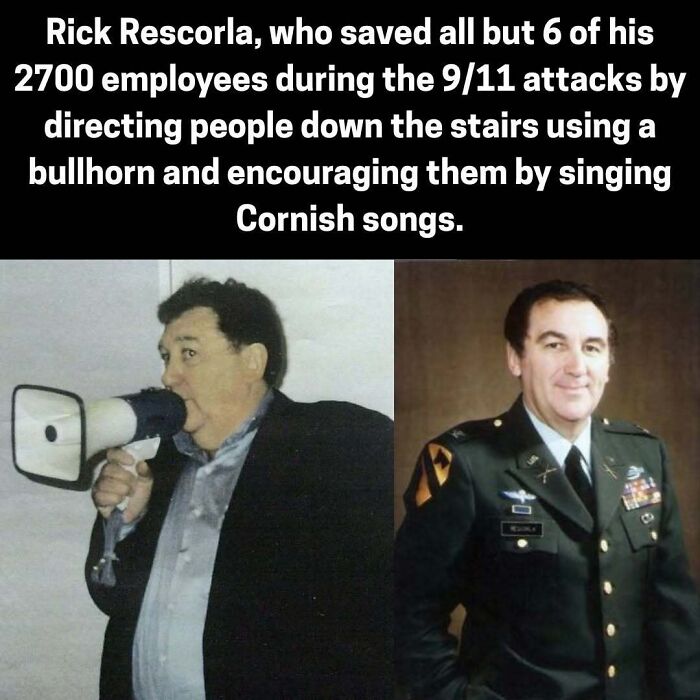 Rick Rescorla saved 2700 employees during 9/11 using a bullhorn
