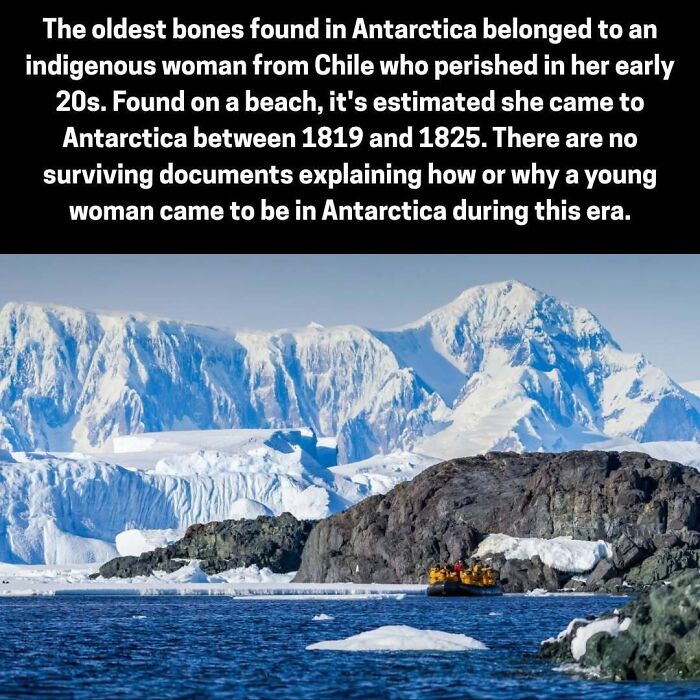 Scenic Antarctic landscape with icebergs representing discovery of oldest bones of indigenous Chilean woman