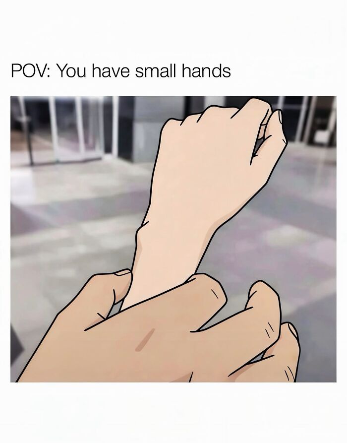 Illustration of person with small hands as a female meme