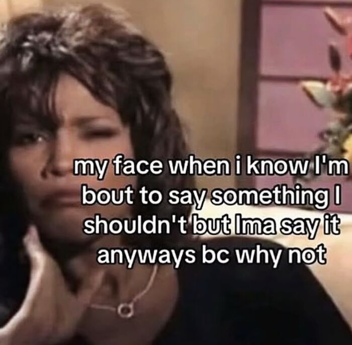 Funny female meme of woman winking about saying things she knows she shouldn't