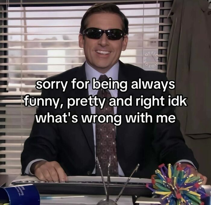 Michael Scott wearing sunglasses for relatable female memes about confidence and humour