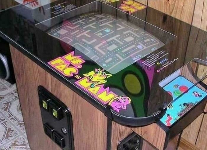 Ms. Pac-Man tabletop arcade game machine with wood panel design