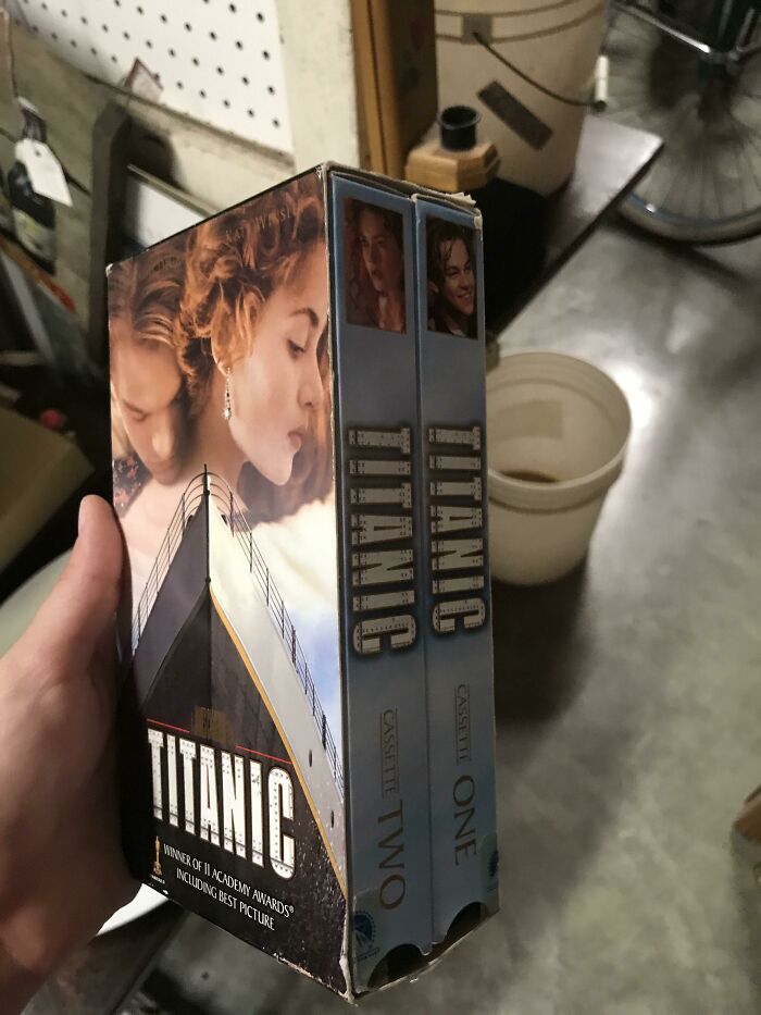 A double VHS cassette set of the movie Titanic featured as a nostalgic photo.