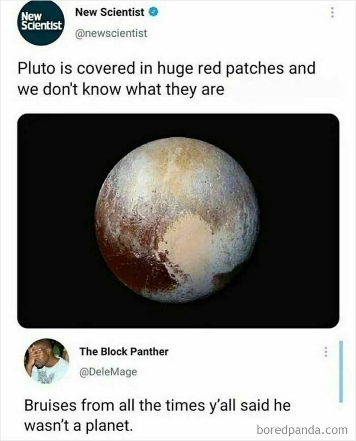 Social media post with a nostalgic meme about Pluto not being considered a planet.