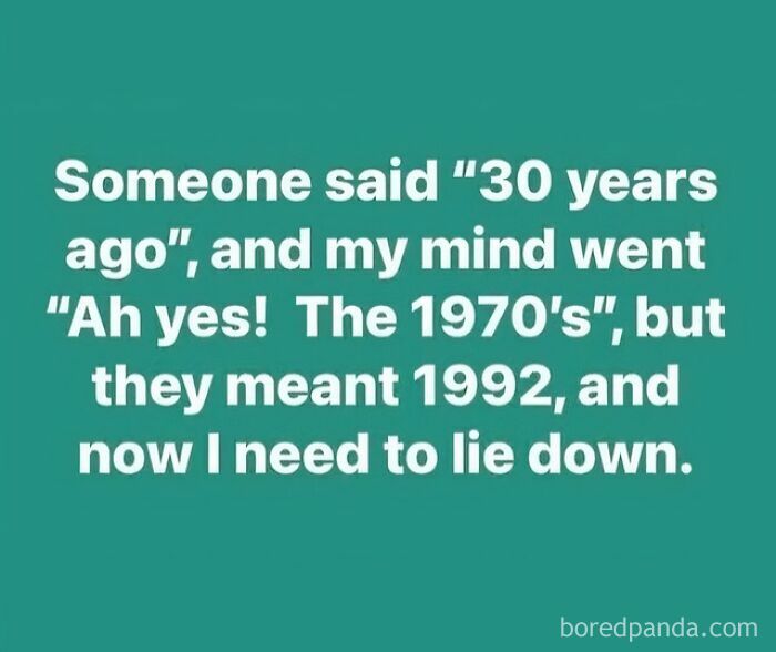 Nostalgic text meme about the passage of time and calculating decades.