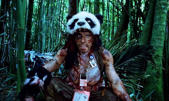 Ben Stiller in a jungle scene wearing a panda costume from Tropic Thunder movie Ben Stiller in a jungle scene wearing a panda costume from Tropic Thunder movie