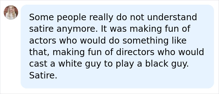 A comment explaining the satirical nature of Ben Stiller comedy Tropic Thunder A comment explaining the satirical nature of Ben Stiller comedy Tropic Thunder