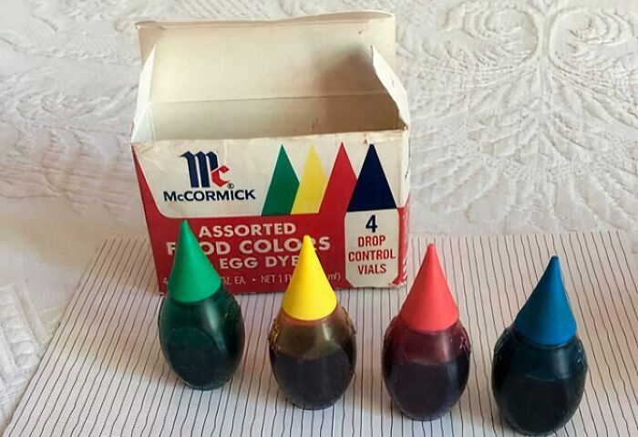 Classic nostalgic McCormick food color egg dye set with colorful bottles