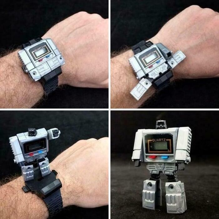 Transforming robot wristwatch toy from retro quartz watch