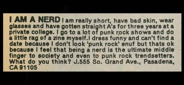 A personal ad from the past written by a self-described nerd looking for love