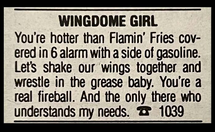 An old-school personal ad printed in a newspaper describing a missed connection.