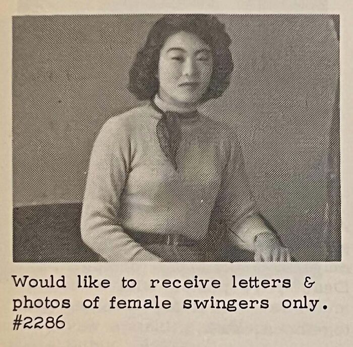 Retro personal ads from the past showing a portrait of a young woman requesting letters and photos.