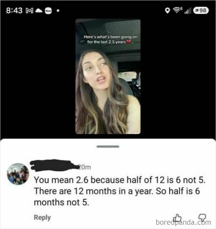 Commenter incorrectly corrected someone on decimals, claiming two and a half years should be written as 2.6.
