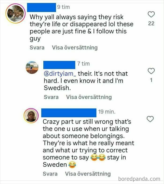 An Instagram comment thread of people who corrected someone with total confidence and got it completely wrong on grammar