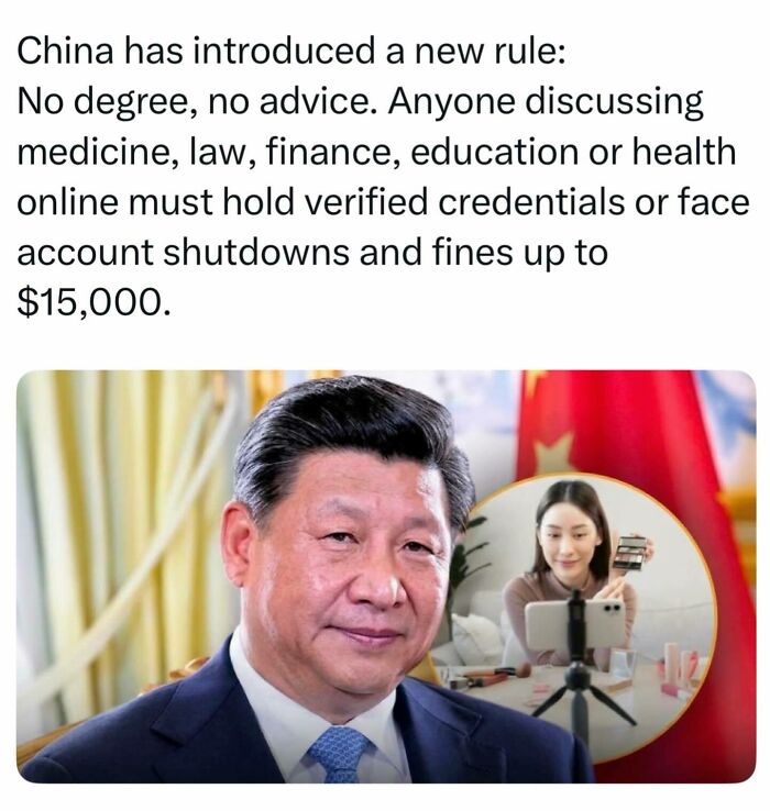 Xi Jinping and an online streamer illustrating new online advice rules for interesting facts about the world.