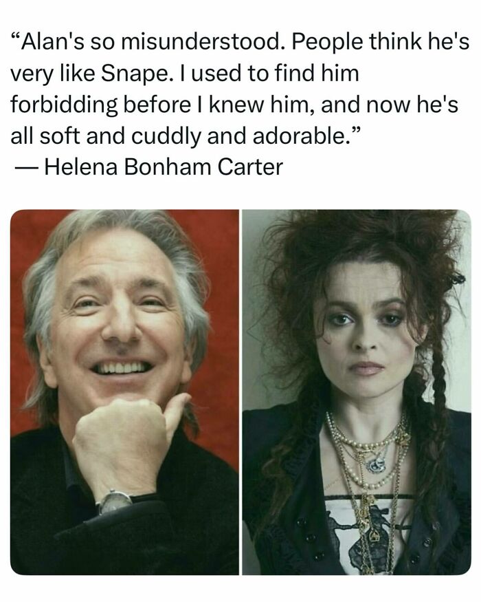 Photos of actor Alan Rickman and actress Helena Bonham Carter as interesting facts about the world