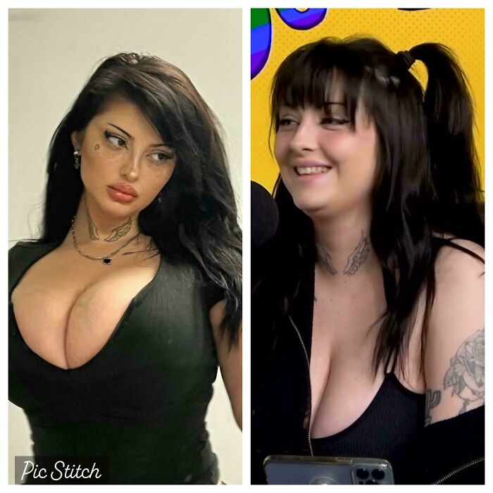 Comparison of edited vs natural bust size on woman photos